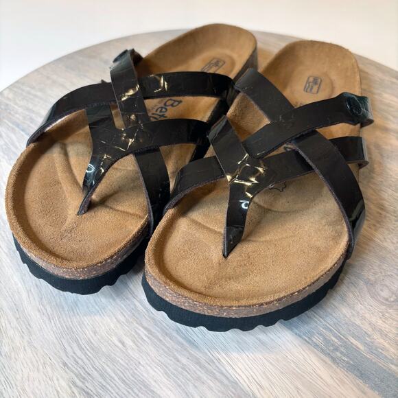 Betula Vinja Ladies Birkenstock Dark Brown / Black Patent Leather Sandals Size 8 - Picture 1 of 10